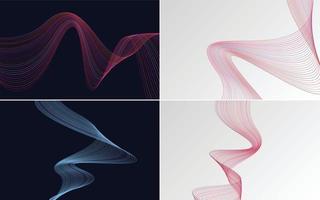 Set of 4 geometric wave pattern background Abstract waving line vector