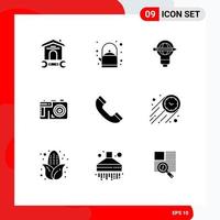 Mobile Interface Solid Glyph Set of 9 Pictograms of phone photo success design light Editable Vector Design Elements