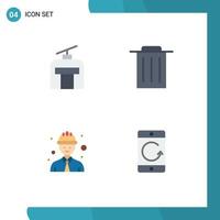 Group of 4 Flat Icons Signs and Symbols for gondola worker vacation trash cellphone Editable Vector Design Elements