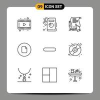 Universal Icon Symbols Group of 9 Modern Outlines of minus delete sign ui file Editable Vector Design Elements