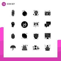 16 Thematic Vector Solid Glyphs and Editable Symbols of zloty upload recognition badge download cloud Editable Vector Design Elements