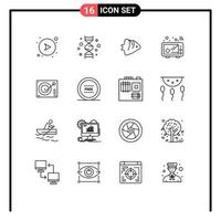 Pictogram Set of 16 Simple Outlines of microwave cooking genome connect schooling Editable Vector Design Elements