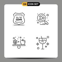 Line Pack of 4 Universal Symbols of data privacy apple privacy share health Editable Vector Design Elements