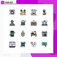 Pack of 16 Modern Flat Color Filled Lines Signs and Symbols for Web Print Media such as avatar plug top energy team Editable Creative Vector Design Elements