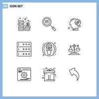 Set of 9 Modern UI Icons Symbols Signs for journalist server search database productivity Editable Vector Design Elements