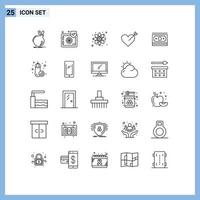 conjunto de 25 iconos de interfaz de usuario modernos símbolos signos de dinero efectivo seguridad flecha de amor elementos de diseño vectorial editables vector