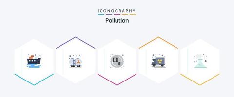 paquete de iconos planos de contaminación 25 que incluye . producción. polución. polución. camión vector