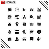 Modern Set of 25 Solid Glyphs Pictograph of calculator face mask security mask carnival Editable Vector Design Elements