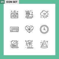 Editable Vector Line Pack of 9 Simple Outlines of like heart iot vehicle bus Editable Vector Design Elements