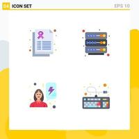 Group of 4 Flat Icons Signs and Symbols for report women cancer sign server computer Editable Vector Design Elements