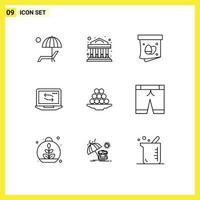 Pictogram Set of 9 Simple Outlines of delicacy hardware egg laptop computer Editable Vector Design Elements