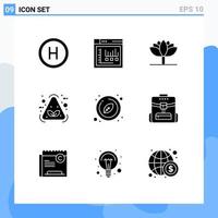 Mobile Interface Solid Glyph Set of 9 Pictograms of organic leaf spring flower circle item Editable Vector Design Elements