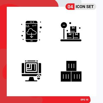 conjunto de 4 glifos sólidos vectoriales en la cuadrícula para el cuadro de diseño web de la aplicación diseño css buenos elementos de diseño vectorial editables vector