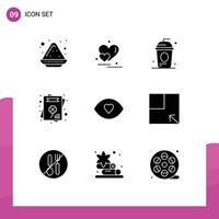 Mobile Interface Solid Glyph Set of 9 Pictograms of face invitation cake greeting card independece Editable Vector Design Elements