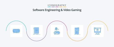 paquete de iconos azul 5 de ingeniería de software y videojuegos que incluye inicio. juego. idioma. en línea. Internet vector