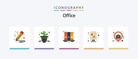 paquete de iconos de oficina plana 5 que incluye ubicación comercial. localización. conocimiento. ciudad. PowerPoint. diseño de iconos creativos vector