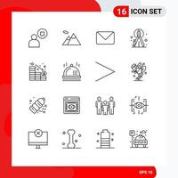 16 User Interface Outline Pack of modern Signs and Symbols of down decrease mail analytics creative Editable Vector Design Elements