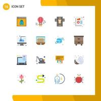 Mobile Interface Flat Color Set of 16 Pictograms of chart document hot penalty decapitate Editable Pack of Creative Vector Design Elements