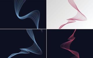 Set of 4 geometric wave pattern background Abstract waving line vector