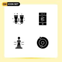 4 Thematic Vector Solid Glyphs and Editable Symbols of binocular chess travel connection player Editable Vector Design Elements
