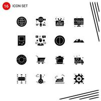 16 Universal Solid Glyphs Set for Web and Mobile Applications gameboy console web computer cube Editable Vector Design Elements