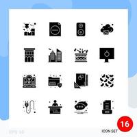 conjunto de glifos sólidos de interfaz móvil de 16 pictogramas de arquitectura de la casa galería de tecnología de altavoces elementos de diseño vectorial editables vector