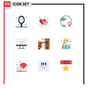 Conjunto de 9 colores planos universales para aplicaciones web y móviles, monitor de entrega de dispositivos de pc, envío de elementos de diseño vectorial editables vector