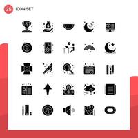 Modern Set of 25 Solid Glyphs Pictograph of internet computer management sign medical Editable Vector Design Elements