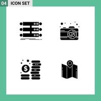 Universal Icon Symbols Group of 4 Modern Solid Glyphs of server coins database photo management Editable Vector Design Elements