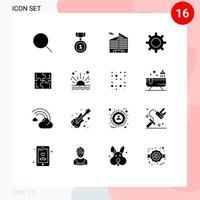 16 Solid Glyph concept for Websites Mobile and Apps play puzzle building vehicle maintenance vehicles Editable Vector Design Elements