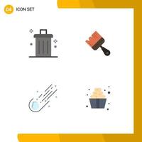 Universal Icon Symbols Group of 4 Modern Flat Icons of bin asteroid garbage building meteor Editable Vector Design Elements