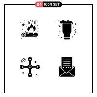 Set of 4 Commercial Solid Glyphs pack for bonfire connections celebration wine internet of things Editable Vector Design Elements