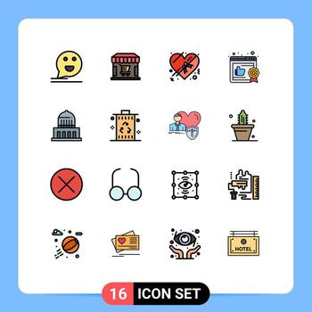 16 User Interface Flat Color Filled Line Pack of modern Signs and Symbols of landmark building store recommended business Editable Creative Vector Design Elements