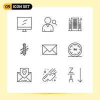 Modern Set of 9 Outlines Pictograph of email contact center communication fashion Editable Vector Design Elements