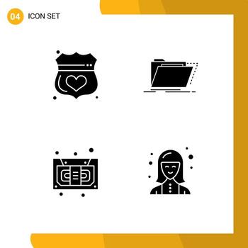 Editable Vector Line Pack of 4 Simple Solid Glyphs of guard folder secure catalog cassette Editable Vector Design Elements