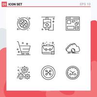 9 Universal Outline Signs Symbols of jobless shopping internet e commerce cart Editable Vector Design Elements