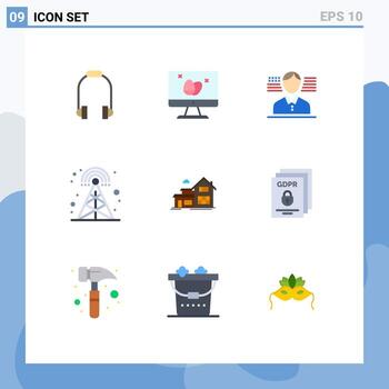 Set of 9 Vector Flat Colors on Grid for building home man tower cellular Editable Vector Design Elements