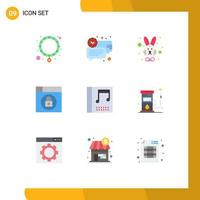 9 Universal Flat Color Signs Symbols of music album animal lock web Editable Vector Design Elements