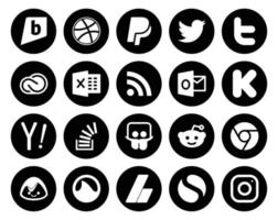 Paquete de 20 íconos de redes sociales que incluye pregunta de desbordamiento excel stockoverflow yahoo vector