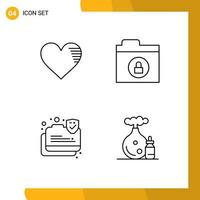 Modern Set of 4 Filledline Flat Colors and symbols such as heart data secure favorite folder secure Editable Vector Design Elements