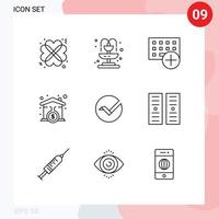 Group of 9 Modern Outlines Set for coin loanhome computers signature house Editable Vector Design Elements