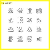 Modern Set of 16 Outlines Pictograph of darwing user light radio device Editable Vector Design Elements