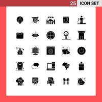 Set of 25 Vector Solid Glyphs on Grid for competitive key home lock safe Editable Vector Design Elements