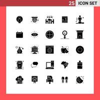 Set of 25 Vector Solid Glyphs on Grid for competitive key home lock safe Editable Vector Design Elements