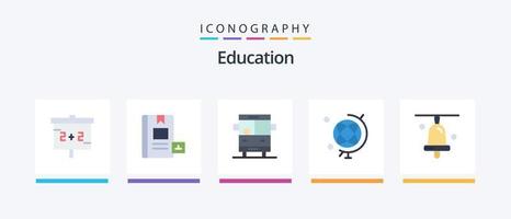 paquete de iconos de educación plana 5 que incluye. geografía. aprendizaje. educación. autobús escolar. diseño de iconos creativos vector