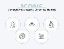estrategia competitiva y línea de formación corporativa icon pack 5 diseño de iconos. curva. flecha. computadora portátil. seminario. presentación vector