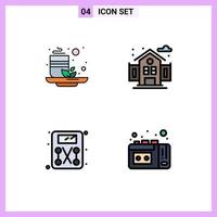 Mobile Interface Filledline Flat Color Set of 4 Pictograms of cup weighing machine health school vhs Editable Vector Design Elements