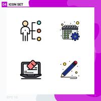 Pack of 4 Modern Filledline Flat Colors Signs and Symbols for Web Print Media such as abilities laptop person gear tool Editable Vector Design Elements