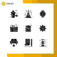 Pack of 9 creative Solid Glyphs of data analysis gauge scheme architecture Editable Vector Design Elements