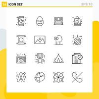 Set of 16 Vector Outlines on Grid for letter shopping bag egg bag service Editable Vector Design Elements